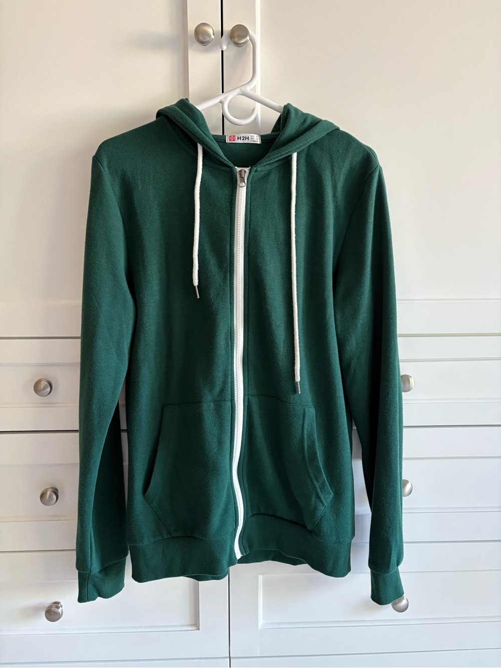 H2H Forest Green Zip Hoodie with White Zipper